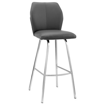 Tandy Black Leather and Metal Bar Stool, Stainless Steel & Gray, Bar