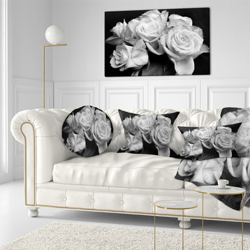 Bunch of Roses Black and White Floral Throw Pillow, 12"x20"