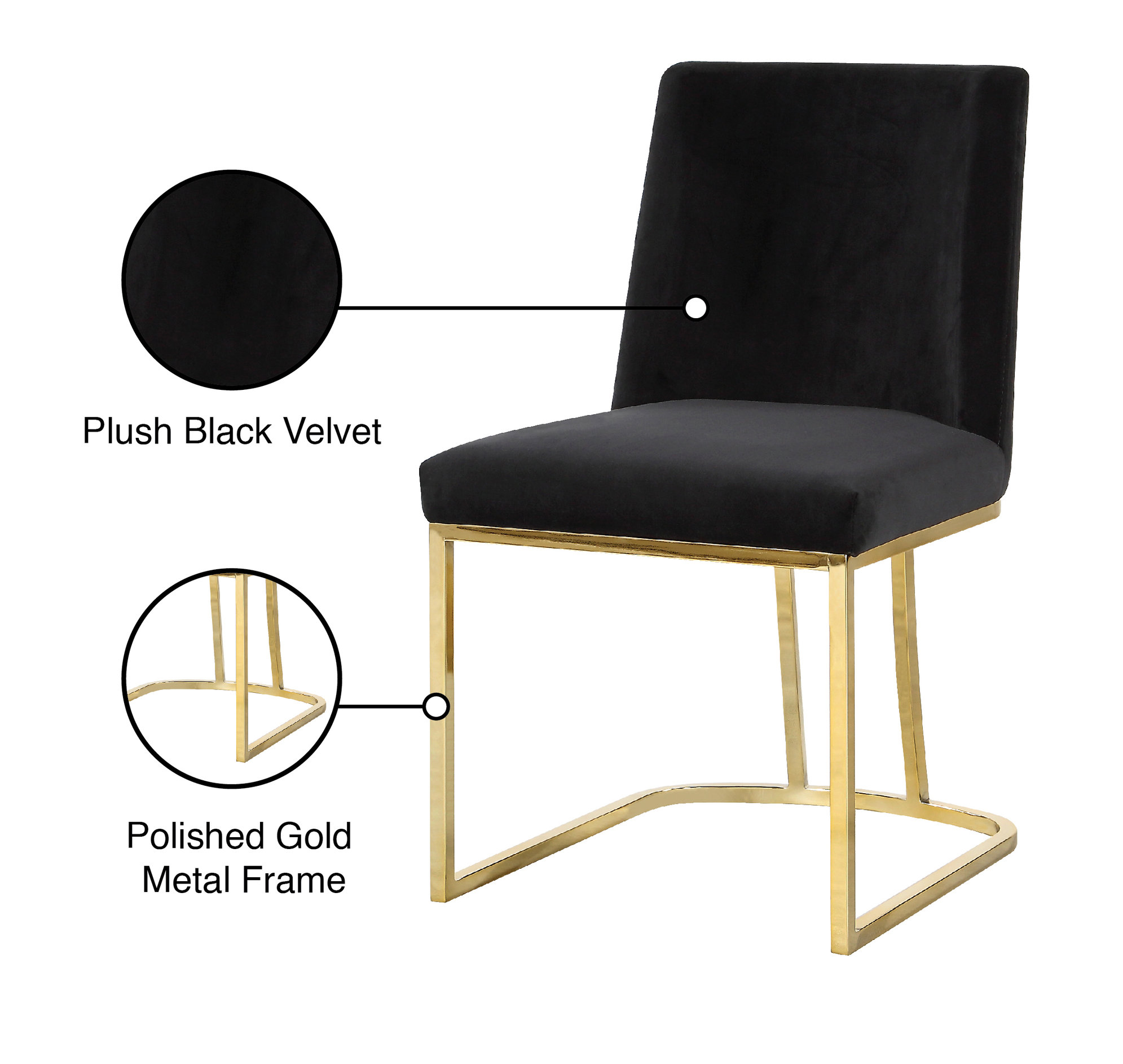 Heidi Velvet Dining Chairs, Set of 2, Black