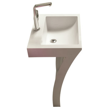 ADM Rectangular Freestanding Pedestal Sink, White, 23", Matte White