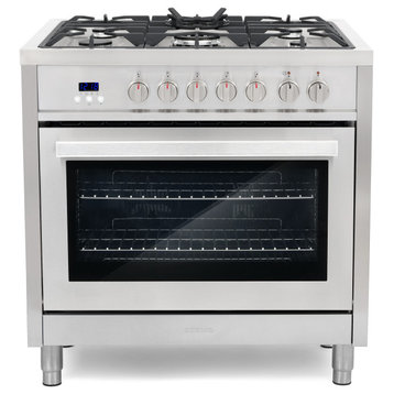 Cosmo 36" Pro Chef Style Dual-Fuel Range True Convection Oven
