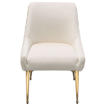 Dining Chairs w/ Vertical Outside Pleat Detail, Contoured Arm in Cream Velvet