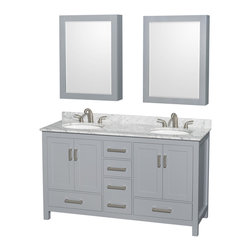 60 inch Transitional Grey Finish Double Sink Bathroom Vanity Set - Bathroom Vanities And Sink Consoles