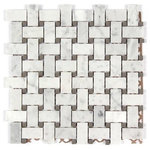 All Marble Tiles - 12"x12" Bianco Carrara Polished Marble Basketweave With Gray Dots - SAMPLES ARE A SMALLER PART OF THE ORIGINAL TILE. SAMPLES ARE NOT RETURNABLE.