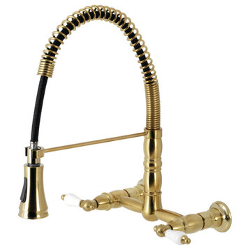 GS1247PL Two-Handle Wall-Mount Pull-Down Sprayer Kitchen Faucet, Brushed Brass