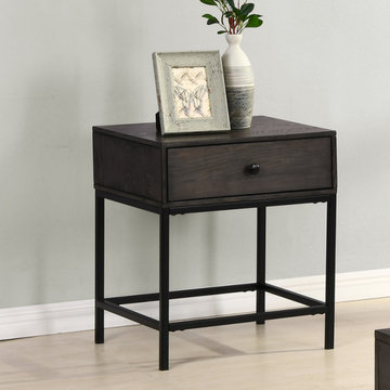 Ava Espresso End Table with Charging Ports and Metal Base