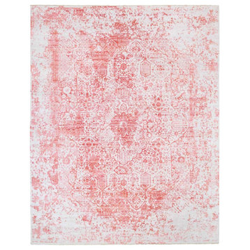 Oversize Pink Broken Persian Design Wool-Silk Hand Knotted Rug, 12'2" x 15'0"