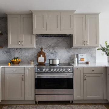 Honed Wicked White Quartzite Backsplash & Royale Blanc Counters