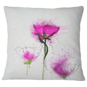 Watercolor Purple Daisy Flowers Floral Throw Pillow, 18"x18"