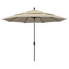 11' Stone Black Collar Tilt Crank Aluminum Umbrella, Sunbrella, Antique Beige