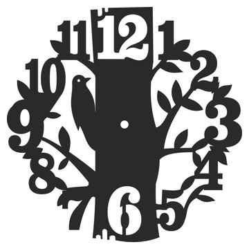 Unique Bird on Tree Design Wall Clock