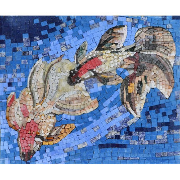 Koi Fish In The Sea Marble Mosaic, 31"x39"