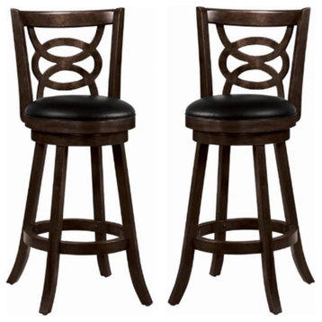 Home Square 29" Upholstered Bar Stool in Espresso and Black - Set of 2