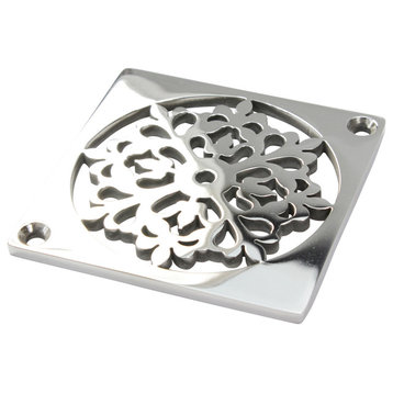Bathroom Shower Drain Cover, Square Replacement for Schluter-Kerdi, Motif No. 7, Polished Stainless Steel