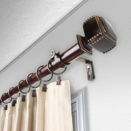Studded 1" Curtain Rod, Black, Bronze, 28"-48"