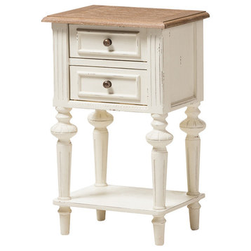 Marquetterie Oak and White Distressed Two-Tone 2-Drawer and 1-Shelf Nightstand