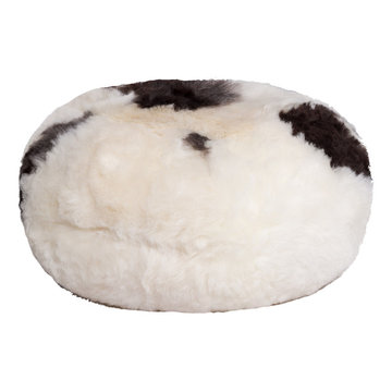 ICELANDIC SHORT-HAIR SHEEPSKIN OTTOMAN POUF 14 X 16.5 - SPOTTED
