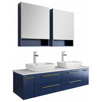 Fresca Stella 60" Wall Hung Double Vessel Sink Vanity Sets in Royal Blue