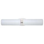 Besa Lighting - Besa Lighting 2WM-770107-LED-SN Baaz - 24.25" 10W 2 LED Bath Vanity - This modern wall light offers flexible design potential for a variety of bath/vanity applications. Handcrafted half-cylinder Opal glass is enclosed, concealing the light source. Canopy plate has a simple, contemporary oval shape. Mount horizontal or vertical. Our Opal glass is a soft white cased glass that can suit any classic or modern decor. Opal has a very tranquil glow that is pleasing in appearance. The smooth satin finish on the clear outer layer is a result of an extensive etching process. This blown glass is handcrafted by a skilled artisan, utilizing century-old techniques passed down from generation to generation. The vanity fixture is equipped with plated steel square lamp holders mounted to linear rectangular tubing, and a low profile oval canopy cover. These stylish and functional luminaries are offered in a beautiful Chrome finish.  Mounting Direction: Horizontal/Vertical  Shade Included: TRUE  Dimable: TRUE  Color Temperature:   Lumens: 450  CRI: +  Rated Life: 25000 HoursBaaz 24.25" 10W 2 LED Bath Vanity Chrome Opal Matte GlassUL: Suitable for damp locations, *Energy Star Qualified: n/a  *ADA Certified: n/a  *Number of Lights: Lamp: 2-*Wattage:5w LED bulb(s) *Bulb Included:Yes *Bulb Type:LED *Finish Type:Chrome