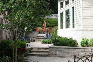 Inspiration for a mid-sized eclectic partial sun backyard brick landscaping in DC Metro for summer.