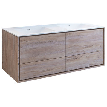 Fresca Catania 60" Natural Wood Wall Hung Cabinet With Integrated Double Sink