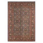 Bareens Designer Rugs - Pak Persian Tobie Blue/Red Wool Rug - 10'0'' x 13'10'' - Designed with mesmerizing intricacy and gorgeous color palette, this hand-knotted masterpiece demonstrates the beauty and electrifying thrill of Pak Persian art. These meticulously hand-knotted Pak-Persian rug is made with pure wool and features breathtaking traditional, transitional, and tribal designs in bold luxurious color pallets. Known for their intricate designs these rugs are a reproduction of Persian rugs, made in Pakistan with unique Mughal designs. Made by master weavers using the same Persian texture, design and dying technique, we wanted to produce the most significant manifestation of Persian art, life, and culture. This rug is most famous for its exceptional quality, incredible designs, patterns, and vibrant rich color. Pak-Persian rugs made with Persian weave with high knot counts, which enables the high intricacy and detail found in the patterns are also referred to as "State of art", each color adds a rich beautiful detail in the artwork of this rug. The design, color, and beautiful chromatic composition with a vibrant sheen with intricate designs, exude beauty, elegance, and quality make this rug a masterpiece of its own.