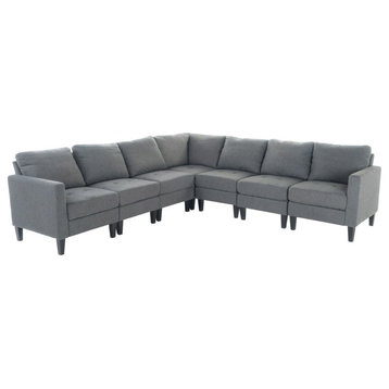 GDF Studio 7-Piece Carolina Versatile Fabric Sectional Couch, Dark Gray