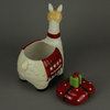 White and Red Ceramic Holly Holiday Llama Cookie Jar