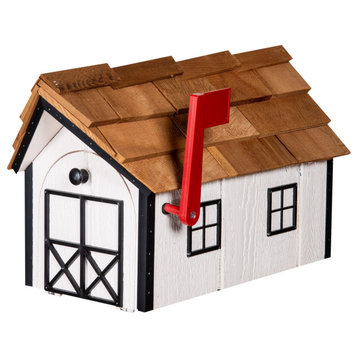 Cedar Shake Roof Standard Wood Mailbox, White & Black