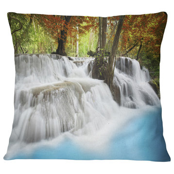 Roaring Erawan Waterfall Landscape Printed Throw Pillow, 16"x16"