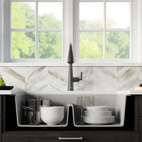 Karran Retrofit Farmhouse Quartz 34" Double Bowl Sink, Grey