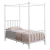 Benzara BM283037 Modern Metal Twin Size Canopy Bed, Spindled Turned Posts, White