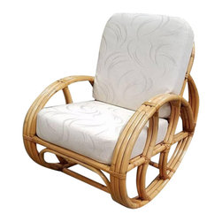 Restored Franco Albini Style Rattan Rocking Chair with White Cushions - Rocking Chairs
