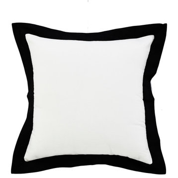 Ox Bay Handwoven White/Black Bordered Organic Cotton Pillow Cover, 20"x20"