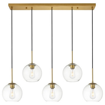 Midcentury Modern Brass And Clear 5-Light Pendant