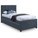 Meridian Furniture - Hudson Beige Faux Leather Twin Trundle Bed, Navy - Maximize space in the bedroom with this Hudson navy vegan leather twin trundle bed. Crafted from soft navy premium vegan leather, it's not only luxurious but also water-resistant and anti-scratch, ensuring long-lasting beauty. The channel-tufted headboard adds a handsome aesthetic, and the rolling trundle bed up to an 8" thick twin mattress, providing space for sleepover guests. This is the perfect bed for shared bedrooms, kids' rooms, teen bedrooms, and dorm rooms.