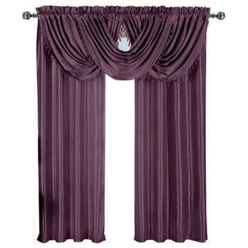 5-Piece Soho Faux Silk Window Treatment Set, Purple, 84"x84" Panels