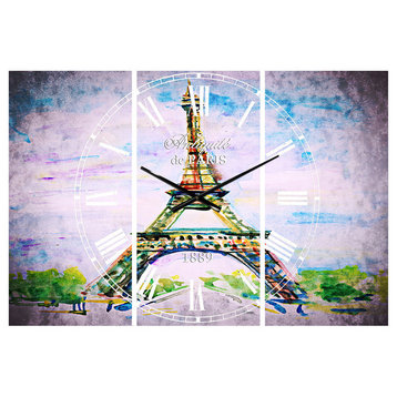 Paris Eiffel Toweragainst Blue Sky French Country 3 Panels Metal Clock