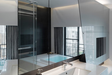 Inspiration for a modern bathroom remodel in Detroit with an undermount sink