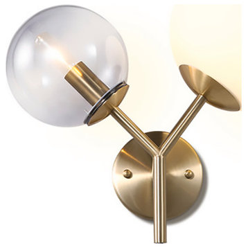 Zara 2-Light Brass Wall Sconce With Clear and Opal Glass
