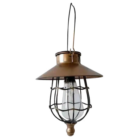 9" Bronze Outdoor Hanging Solar Lantern With Handle