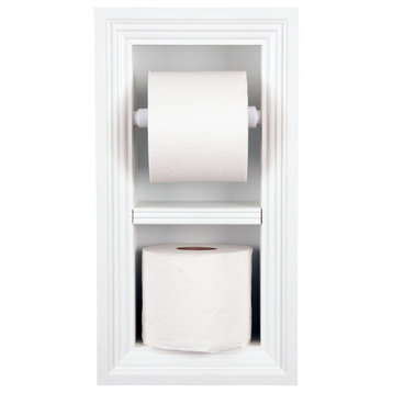 Bayshore Recessed Solid Wood Double Toilet Paper Holder 7 x 14.5, White Enamel