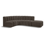 Meridian Furniture - Arc Boucle Fabric Upholstered 5-Pc. L-Shaped Modular Sectional, Brown - Give your living room or den the perfect blend of style and versatility with this Arc boucle fabric curved modular Sectional. Part of the Arc modular furniture collection, this Sectional comes upholstered in rich brown boucle fabric and features deep channel tufting that adds a touch of luxury while enhancing comfort and support. A seamless combination of form and function, this chair can be used with other Arc pieces to create a myriad of configurations in your well-curated room.