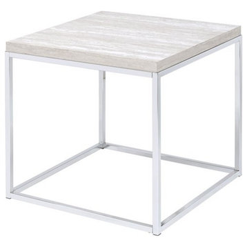 ACME Snyder Square Wooden End Table in Chrome and White
