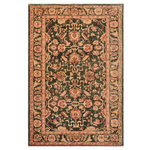 Bareens Designer Rugs - Shabby Chic Ziegler Ammie Green Rust Hand-Knotted Wool Rug - 5'11'' x 8'10'' - Enhance the ambiance of your home with this magnificent Persian-influenced Turkish hand-knotted rug made by skilled artisans capable of creating the most exceptional vegetable dyes and hand-spun wool. This exquisite handmade rug is a one-of-a-kind Peshawar Kafkaz, otherwise identified as Chobi, Chobi Peshawar, Oushak, or Ziegler rug. These handmade rugs are crafted in Pakistan utilizing superior-quality wool imported from Australia, New Zealand, and Korea in two types of weaves: the Persian weave and the Mori weave. This rug is meticulously crafted by hand using the finest natural vegetable dyes extracted from local plants. The artisans use a blend of hand-spun local and fine merino wool, resulting in a rug with a compelling texture, higher lanolin content, and longer staple. The artisans occasionally incorporate natural or artificial silk into the pile to enhance specific motifs. The finished product is an awe-inspiring execution of flawless design and an understated palette that exudes elegance.