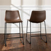 Walker Edison 34.5" Faux Leather and Metal Counter Stools in Brown (Set of 2)