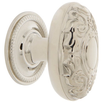 Victorian Brass 1 3/4" Cabinet Knob With Rope Rose, Polished Nickel