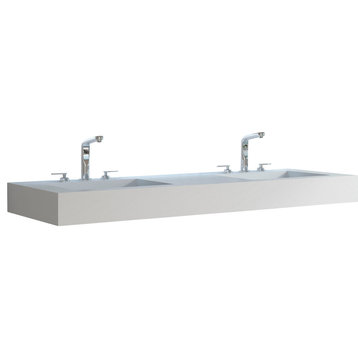 ADM Rectangular Countertop Sink, White, 60", Glossy White