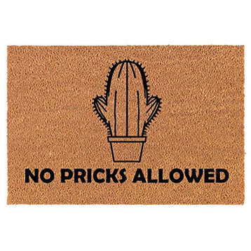 Coir Doormat No Pricks Allowed Funny Cactus Succulent (24" x 16" Small)