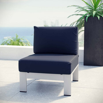 Patio Armless Chair, Aluminum Frame With Cushioned Seat and Back, Navy